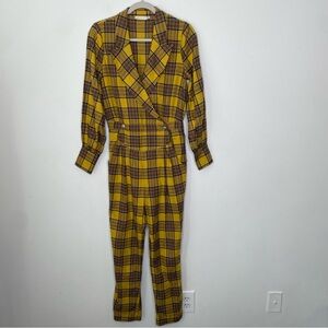 The Happy X Nature Plaid Flannel Long Sleeve Surplice Neck Jumpsuit in size 4